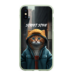Чехол iPhone XS Max матовый Street cat, цвет: 3D-салатовый