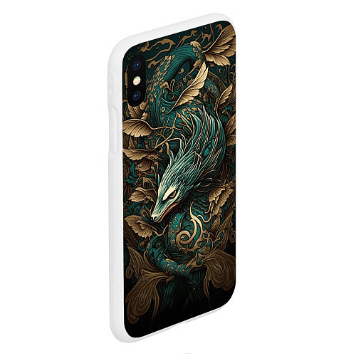 Чехол iPhone XS Max матовый Изумрудный Дракон Irezumi / 3D-Белый – фото 2