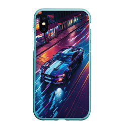 Чехол iPhone XS Max матовый Форд мустанг ночью под дождем, цвет: 3D-мятный