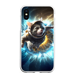 Чехол iPhone XS Max матовый Кот космонавт и взрыв звезды, цвет: 3D-белый