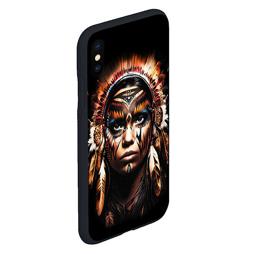 Чехол iPhone XS Max матовый Индианка в боевой раскраске / 3D-Черный – фото 2