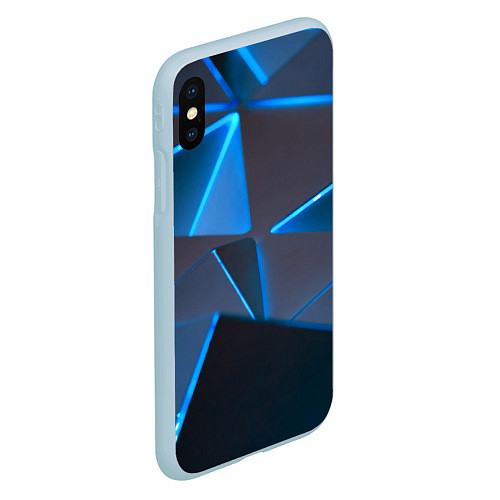 Чехол iPhone XS Max матовый Неоновые грани абстракции / 3D-Голубой – фото 2