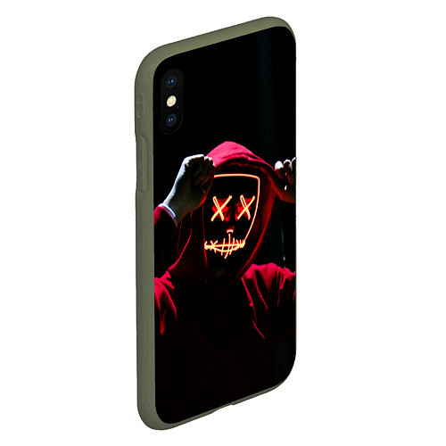Чехол iPhone XS Max матовый Красно-оранжевый неоновый анонимус / 3D-Темно-зеленый – фото 2
