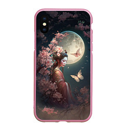Чехол iPhone XS Max матовый Девушка в сакуре под луной