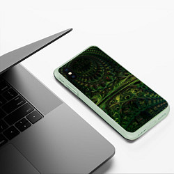 Чехол iPhone XS Max матовый Зелёные древние скрижали паттерн, цвет: 3D-салатовый — фото 2