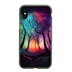 Чехол iPhone XS Max матовый Разноцветный неоновый лес, цвет: 3D-темно-зеленый