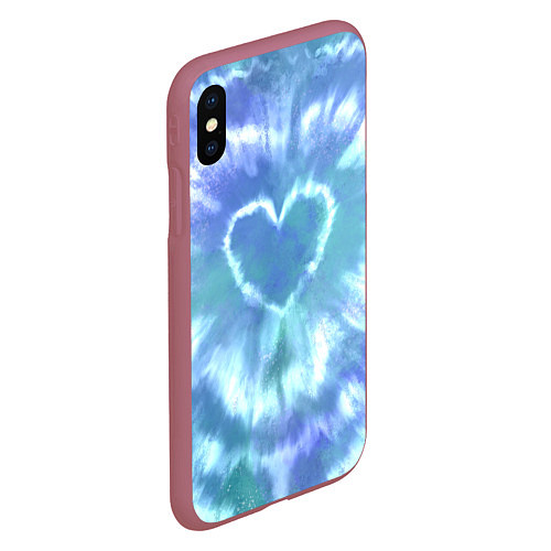Чехол iPhone XS Max матовый Сердце - тай-дай - голубой / 3D-Малиновый – фото 2