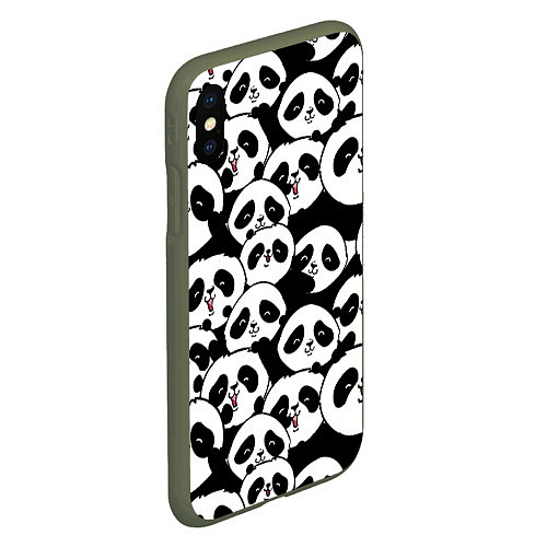 Чехол iPhone XS Max матовый Весёлые панды / 3D-Темно-зеленый – фото 2