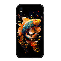 Чехол iPhone XS Max матовый Золотая рыбка с изумрудной чешуей, цвет: 3D-черный