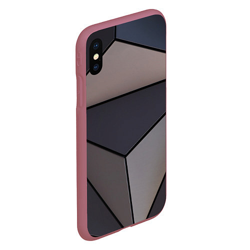 Чехол iPhone XS Max матовый Тёмный треугольный паттерн / 3D-Малиновый – фото 2