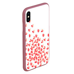 Чехол iPhone XS Max матовый Падающие сердечки, цвет: 3D-малиновый — фото 2