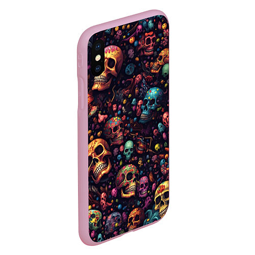 Чехол iPhone XS Max матовый Россыпь разноцветных черепков / 3D-Розовый – фото 2