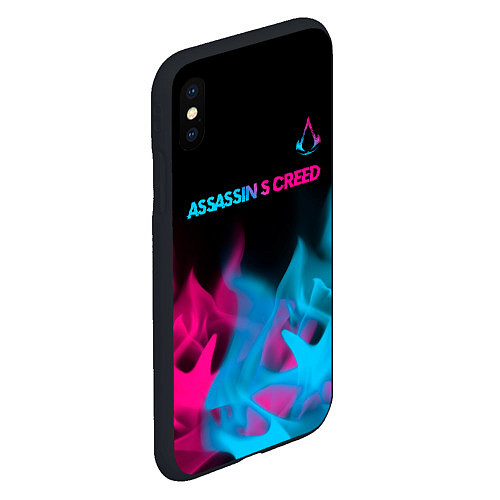 Чехол iPhone XS Max матовый Assassins Creed - neon gradient: символ сверху / 3D-Черный – фото 2