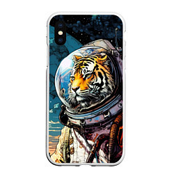 Чехол iPhone XS Max матовый Тигр космонавт на далекой планете, цвет: 3D-белый