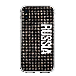 Чехол iPhone XS Max матовый Россия на фоне узора медного цвета, цвет: 3D-белый