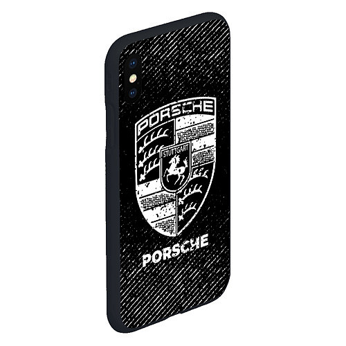 Чехол iPhone XS Max матовый Porsche с потертостями на темном фоне / 3D-Черный – фото 2