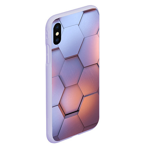 Чехол iPhone XS Max матовый Металлические шестиугольники / 3D-Светло-сиреневый – фото 2
