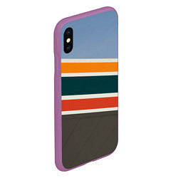 Чехол iPhone XS Max матовый Оранжевые и белые абстрактные полосы, цвет: 3D-фиолетовый — фото 2