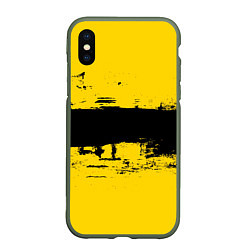 Чехол iPhone XS Max матовый Черно-желтая полоса Cyberpunk 2077