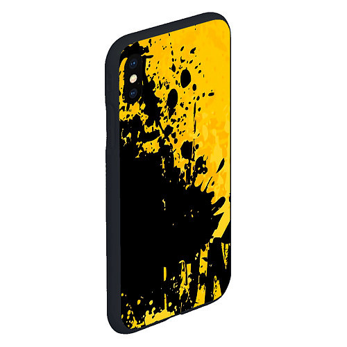 Чехол iPhone XS Max матовый Пятна черной краски на желтом фоне / 3D-Черный – фото 2