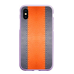 Чехол iPhone XS Max матовый Кожа серая оранжевая, цвет: 3D-сиреневый