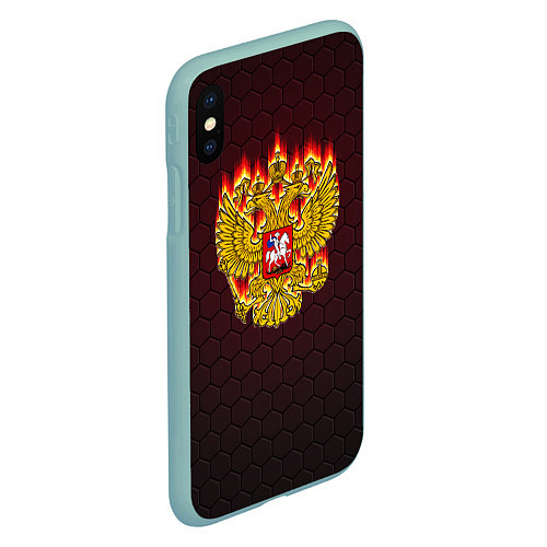 Чехол iPhone XS Max матовый Пылающий герб РФ / 3D-Мятный – фото 2