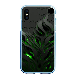 Чехол iPhone XS Max матовый Объемные черные и зеленые линии, цвет: 3D-голубой