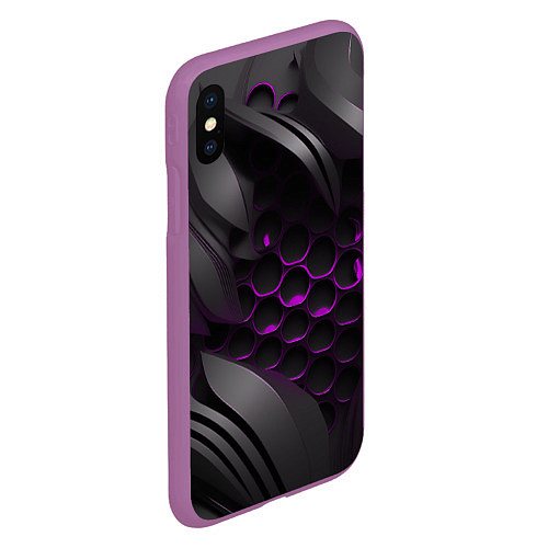Чехол iPhone XS Max матовый Черные объекты с фиолетовой сеткой / 3D-Фиолетовый – фото 2