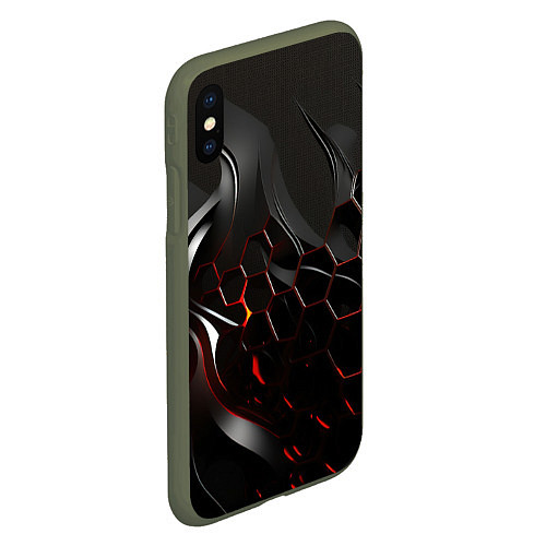 Чехол iPhone XS Max матовый Черно-красные плиты / 3D-Темно-зеленый – фото 2