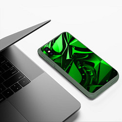 Чехол iPhone XS Max матовый Зеленые объемные объекты, цвет: 3D-темно-зеленый — фото 2