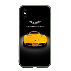 Чехол iPhone XS Max матовый Американский маслкар Chevrolet Corvette Stingray, цвет: 3D-темно-зеленый