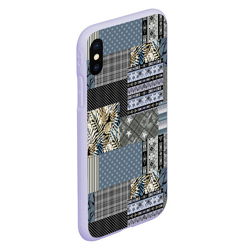 Чехол iPhone XS Max матовый Серо-оливковый паттерн в народном русском стиле / 3D-Светло-сиреневый – фото 2