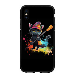 Чехол iPhone XS Max матовый Котенок с метлой, Краски, цвет: 3D-черный