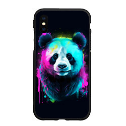 Чехол iPhone XS Max матовый Панда в неоновых красках, цвет: 3D-черный
