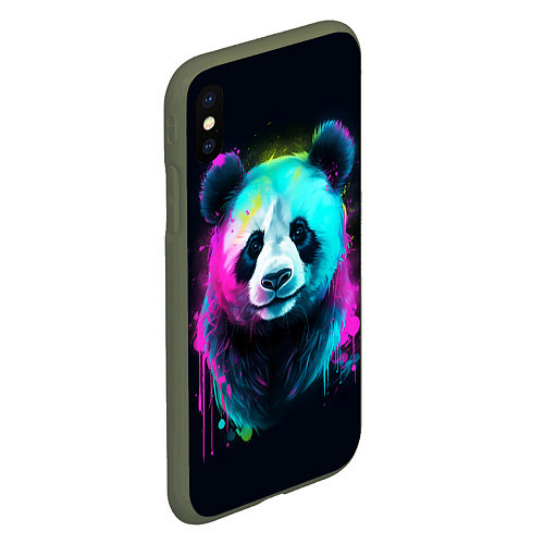 Чехол iPhone XS Max матовый Панда в неоновых красках / 3D-Темно-зеленый – фото 2