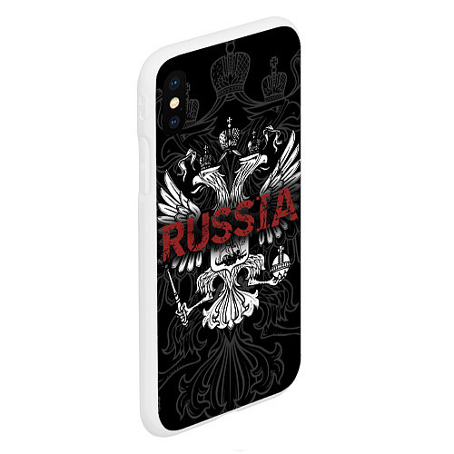 Чехол iPhone XS Max матовый Герб России с надписью Russia / 3D-Белый – фото 2