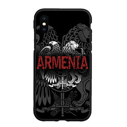 Чехол iPhone XS Max матовый Герб Армении с надписью Armenia, цвет: 3D-черный