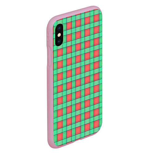 Чехол iPhone XS Max матовый Клетчатый зелено -оранжевый паттерн / 3D-Розовый – фото 2