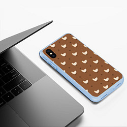 Чехол iPhone XS Max матовый Гуси и травка - паттерн коричневый, цвет: 3D-голубой — фото 2