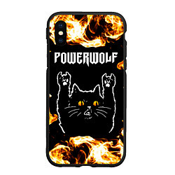 Чехол iPhone XS Max матовый Powerwolf рок кот и огонь, цвет: 3D-черный