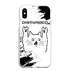 Чехол iPhone XS Max матовый Disturbed рок кот на светлом фоне, цвет: 3D-белый