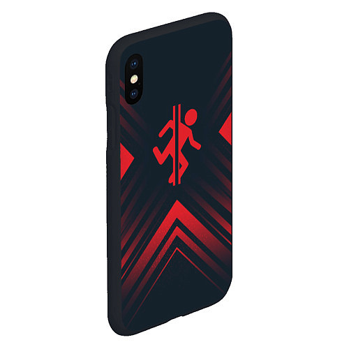 Чехол iPhone XS Max матовый Красный символ Portal на темном фоне со стрелками / 3D-Черный – фото 2