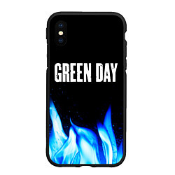 Чехол iPhone XS Max матовый Green Day blue fire, цвет: 3D-черный