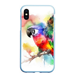 Чехол iPhone XS Max матовый Разноцветный акварельный попугай, цвет: 3D-голубой