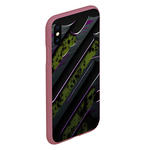 Чехол iPhone XS Max матовый Текстура с зелеными вставками / 3D-Малиновый – фото 2