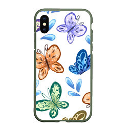 Чехол iPhone XS Max матовый Стая водных бабочек, цвет: 3D-темно-зеленый