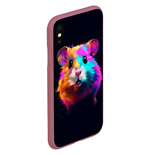 Чехол iPhone XS Max матовый Хомяк в неоновых красках / 3D-Малиновый – фото 2