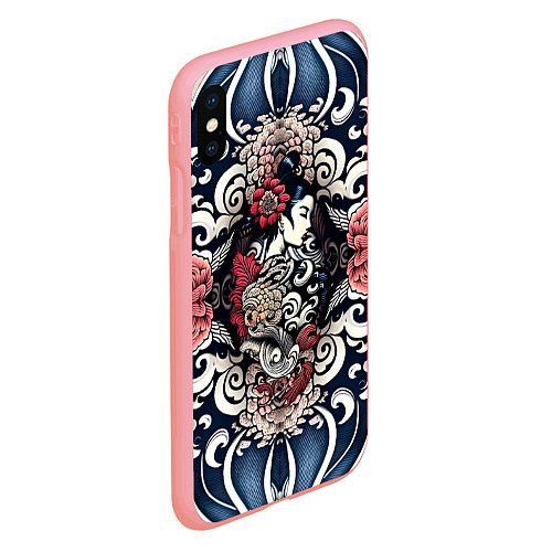 Чехол iPhone XS Max матовый Irezumi style: девушка и синие узоры / 3D-Баблгам – фото 2