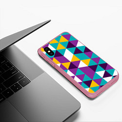 Чехол iPhone XS Max матовый Разноцветный ромбический паттерн, цвет: 3D-малиновый — фото 2