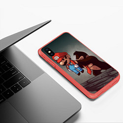 Чехол iPhone XS Max матовый Марио держит Данки Конг, цвет: 3D-красный — фото 2